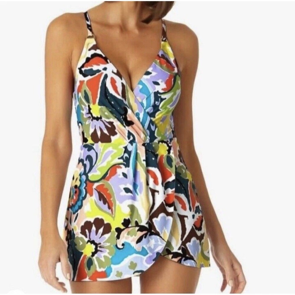 Anne Cole Surplice Maillot Swim Dress Multicolored plus size 22W